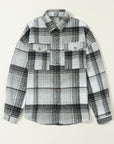 Medium Grey Plaid Flap Pockets Shacket