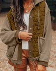 Jungle Green Quilted Textured Patchwork Loose Fit Hooded Jacket - Little Miss Vanilla