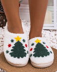 White Fuzzy Christmas Tree Pattern Home Slippers - Little Miss Vanilla