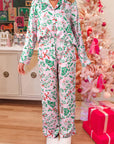 Pink Christmas Berries Plant Print Satin Long Sleeve Pajama Set - Little Miss Vanilla