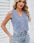 V-Neck Button Down Denim Vest - Little Miss Vanilla