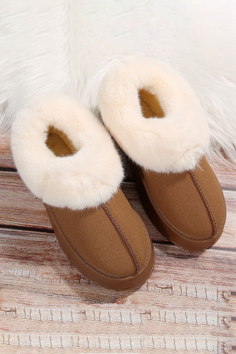 Chestnut Plush Suede Trim Thick Sole Flat Snow Boots - Little Miss Vanilla