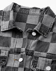 Black Checkered Patchwork Button up Denim Jacket