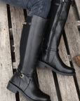 Black Side Zipper Knee High Chunky Low Heel Boots - Little Miss Vanilla