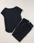 Black Colorblock Trim Casual Two Piece Lounge Set - Little Miss Vanilla