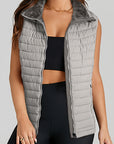 Silvery Plush Collared Quilted Zipped Puffer Vest - Little Miss Vanilla