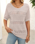 Mandy Openwork Round Neck Half Sleeve Knit Top - Little Miss Vanilla