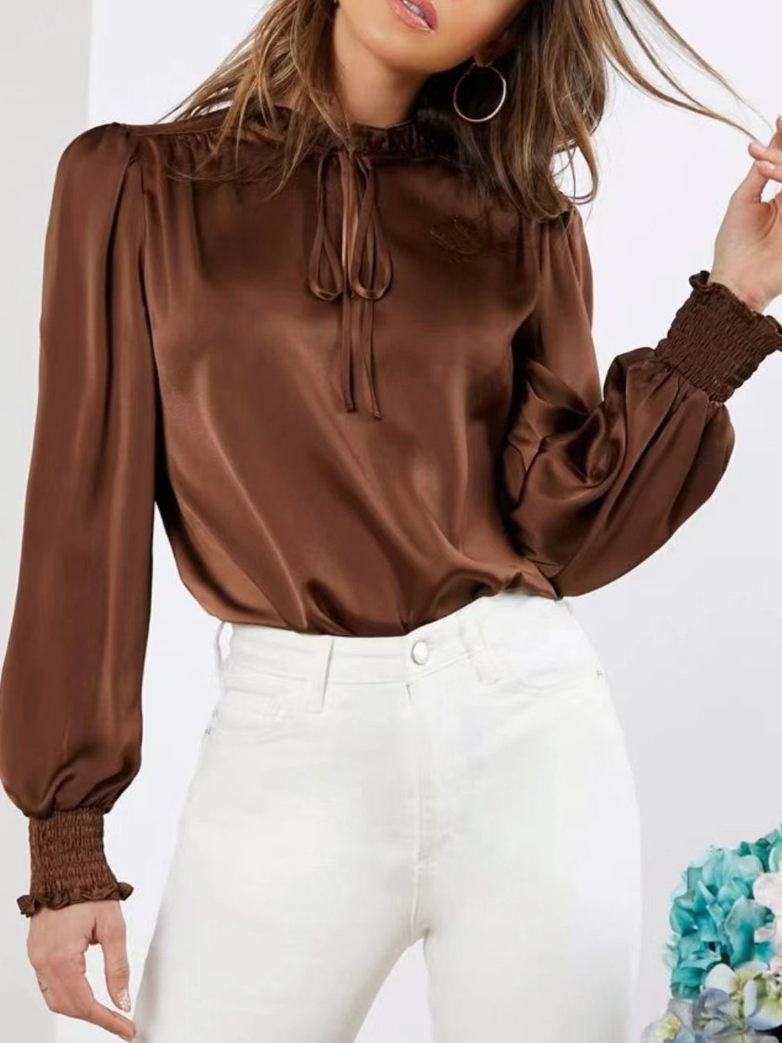 Frill Tied Lantern Sleeve Blouse - Little Miss Vanilla