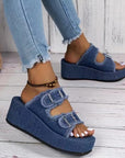 Fashion Denim Buckle Wedges Sandals Summer Outdoor High Heel Slippers Thick Bottom Camouflage Shoes For Women