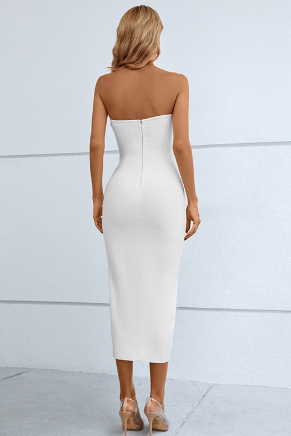 Cutout Strapless Drawstring Detail Split Bandage Dress - Little Miss Vanilla