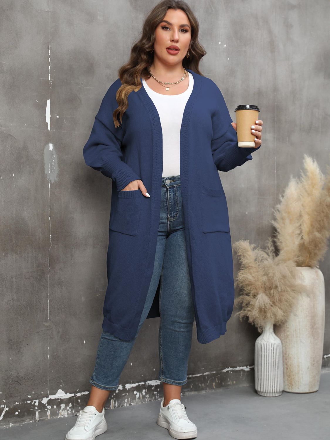 Plus Size Long Sleeve Pocketed Cardigan - Little Miss Vanilla