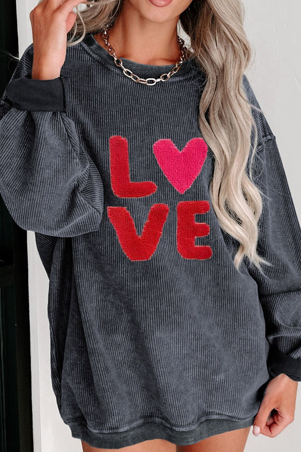 Valentine’s Day LOVE Round Neck Long Sleeve Sweatshirt - Little Miss Vanilla