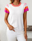 Mandy Contrast Round Neck Short Sleeve Knit Top - Little Miss Vanilla