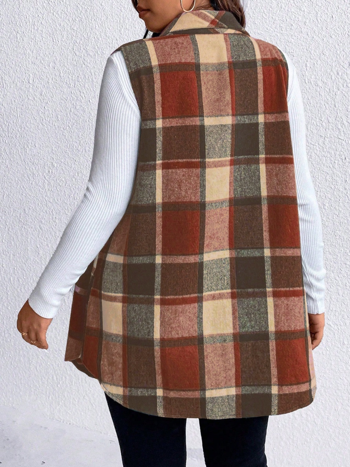 Honey Plus Size Pocketed Plaid Button Up Vest Coat - Little Miss Vanilla