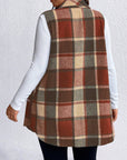 Honey Plus Size Pocketed Plaid Button Up Vest Coat - Little Miss Vanilla