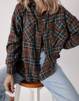 Brown Plaid Print Chest Pockets Buttoned Shirt Jacket - Little Miss Vanilla