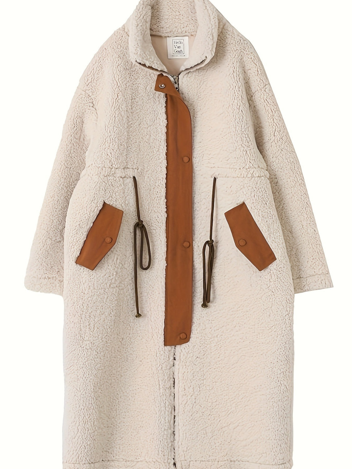 Plus Size Drawstring Zip Up Turtleneck Sherpa Coat - Little Miss Vanilla