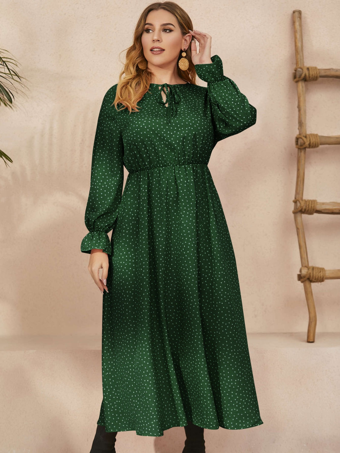 Honey Plus Size Ruffled Polka Dot Long Sleeve Midi Dress - Little Miss Vanilla