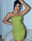 Rhinestone Spaghetti Strap Satin Bodycon Dress - Little Miss Vanilla