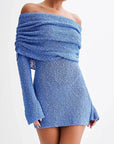 Women's Hollow-out Long-sleeved Off-shoulder Dress Short Skirt