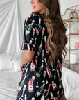 Black Champagne Print Silky Short Sleeve Pajamas Set - Little Miss Vanilla