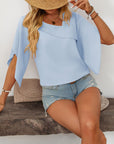 Mandy Ruffled Asymmetrical Neck Half Sleeve Blouse - Little Miss Vanilla