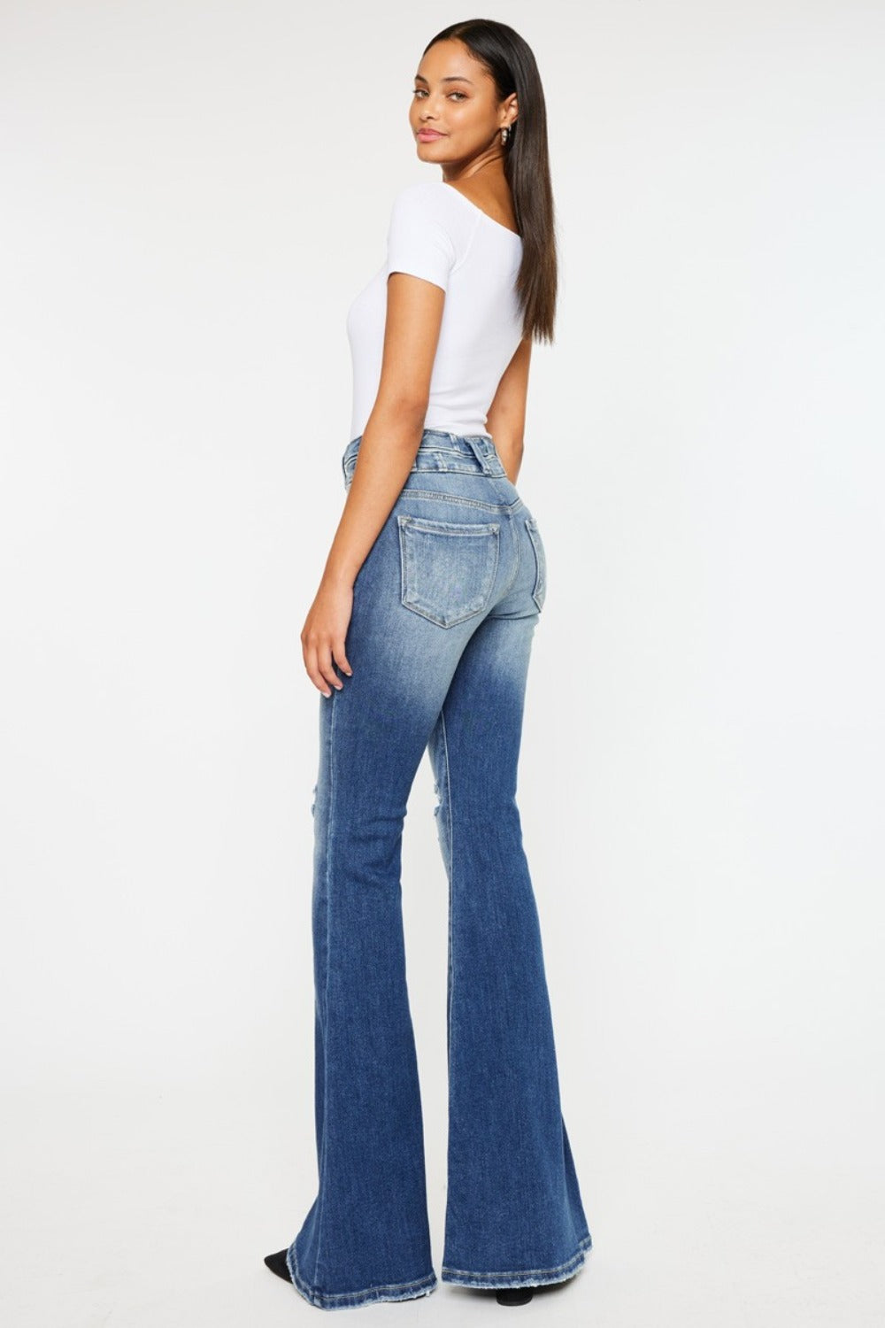 Kancan High Rise Wide Waistband Flare Jeans - Little Miss Vanilla