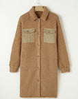 Khaki Contrast Flap Pocket Single Breasted Teddy Coat