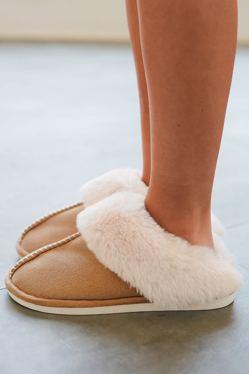 Camel Plush Suede Winter Home Slippers - Little Miss Vanilla