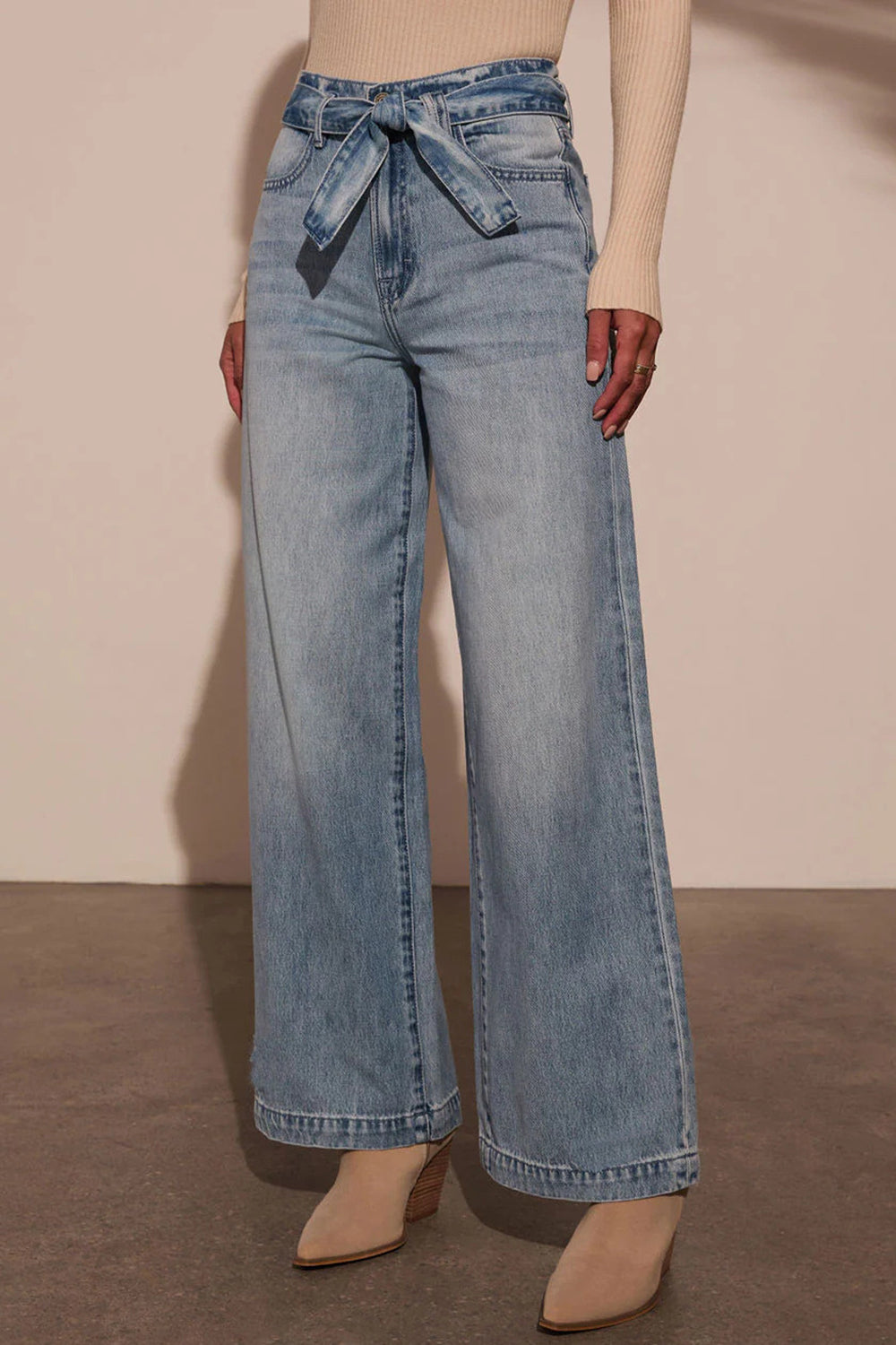 Tied Wide Leg Jeans with Pockets - Little Miss Vanilla