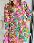 Pink Abstract Printed Lantern Sleeve Buttoned Mini Dress - Little Miss Vanilla