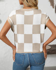 Mandy Checkered Round Neck Cap Sleeve Knit Top - Little Miss Vanilla