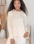 Beige Checkered Print Long Sleeve Top and Pants Lounge Set - Little Miss Vanilla