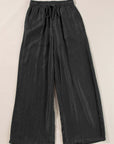 Black Drawstring High Waist Wide Leg Denim Pants