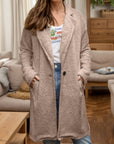 Full Size One Button Long Sleeve Longline Plush Coat - Little Miss Vanilla