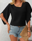 Mandy Ruffled Asymmetrical Neck Half Sleeve Blouse - Little Miss Vanilla