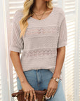 Mandy Openwork Round Neck Half Sleeve Knit Top - Little Miss Vanilla