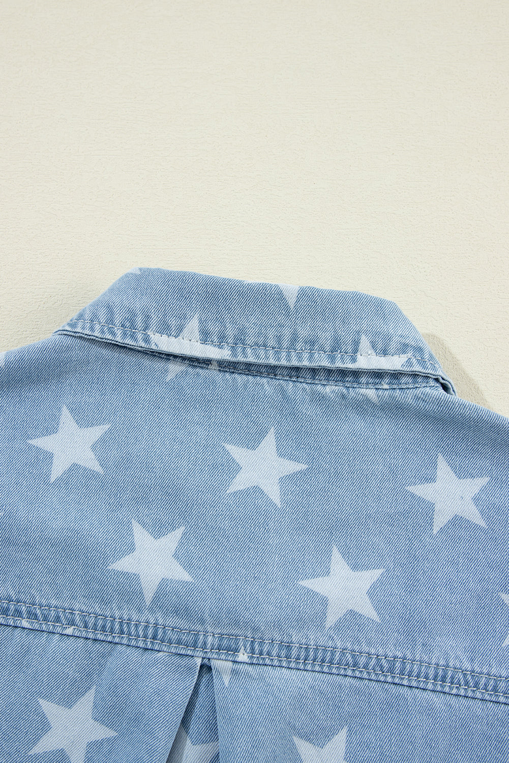 Raw Hem Star Collared Neck Denim Top - Little Miss Vanilla