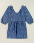 Tied V-Neck Three-Quarter Sleeve Denim Dress - Little Miss Vanilla