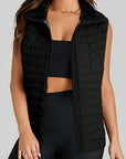 Black Plush Collared Quilted Zipped Puffer Vest - Little Miss Vanilla