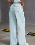 Bow Back Wide Leg Jeans with Pockets - Little Miss Vanilla