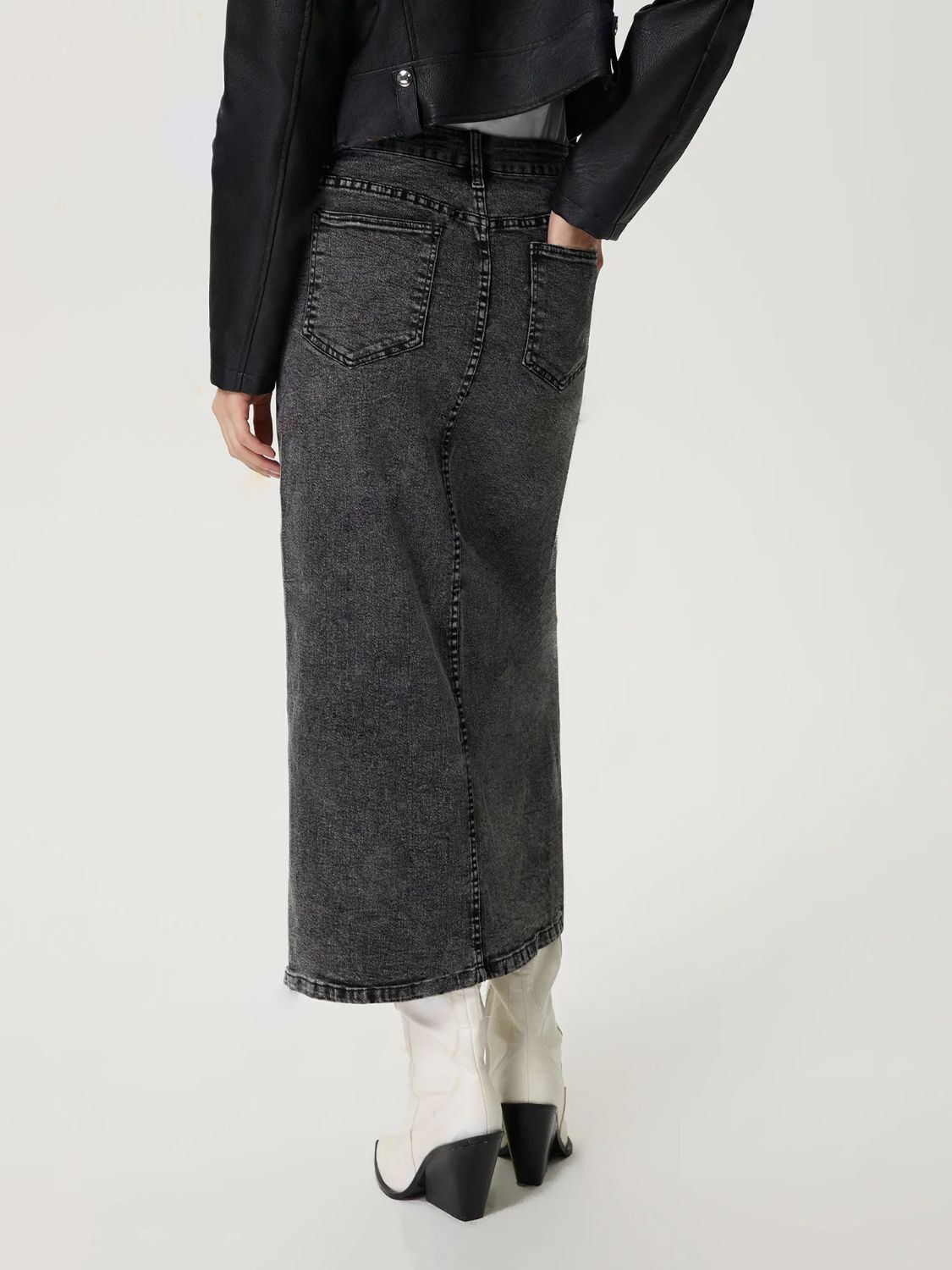 Slit Midi Denim Skirt with Pockets - Little Miss Vanilla