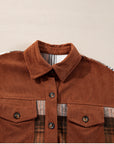 Cinnamon Plaid Corduroy Patchwork Chest Pocket Shacket