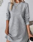 Gray Solid Color Textured Long Sleeve Shift Dress - Little Miss Vanilla