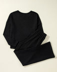 Black Textured Long Sleeve T Shirt and Pants Lounge Set - Little Miss Vanilla