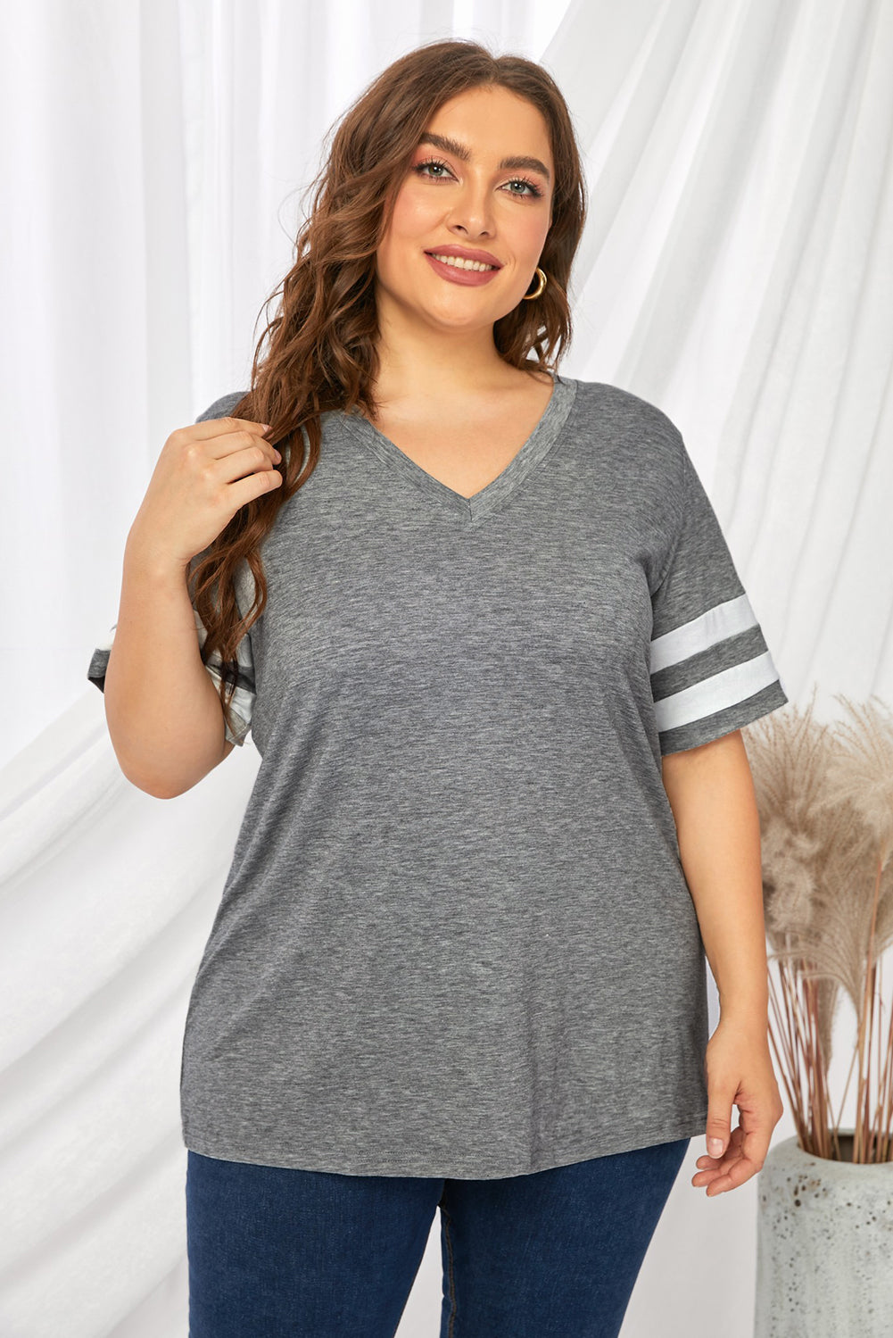 Plus Size Striped V-Neck Tee Shirt - Little Miss Vanilla