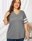 Plus Size Striped V-Neck Tee Shirt - Little Miss Vanilla