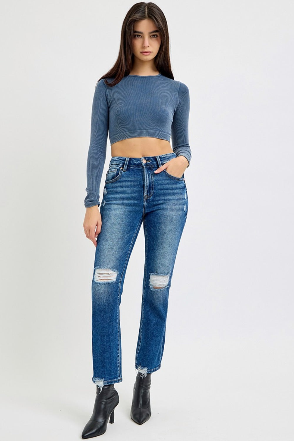 RISEN Full Size High Rise Distressed Crop Straight Jeans - Little Miss Vanilla