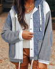 Light Blue Quilted Textured Patchwork Loose Fit Hooded Jacket - Little Miss Vanilla