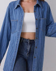 Striped Texture Collared Neck Denim Top - Little Miss Vanilla